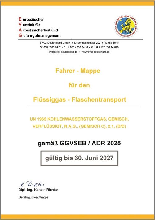 Fahrermappe für Flüssiggas-Flaschentransport (Deckblatt)