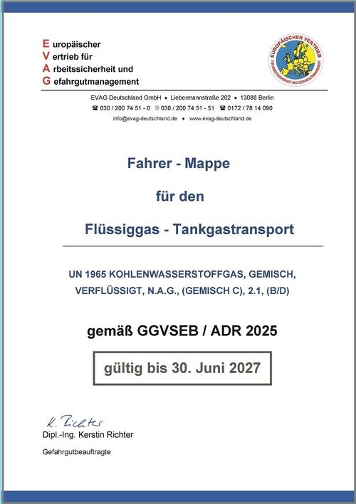 Fahrermappe für Flüssiggas-Tanktransporte (Deckblatt)