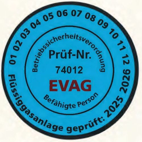 Prüfplakette blau für Flüssiggasbehälter