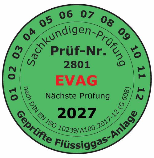 Prüfplakette grün für Flüssiggasanlagen nach G 608